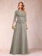 Sparkly A-Line/Princess Scoop Ruched Mother of the Bride Dresses with Appliques & Rhinestone