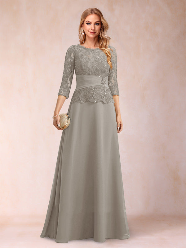 Sparkly A-Line/Princess Scoop Ruched Mother of the Bride Dresses with Appliques & Rhinestone