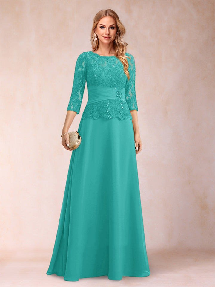 Sparkly A-Line/Princess Scoop Ruched Mother of the Bride Dresses with Appliques &amp; Rhinestone
