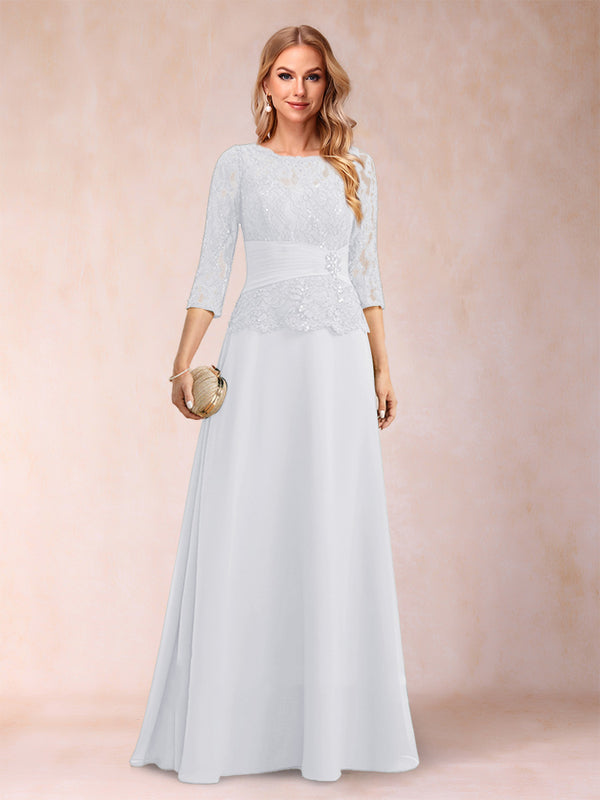 Sparkly A-Line/Princess Scoop Ruched Mother of the Bride Dresses with Appliques & Rhinestone