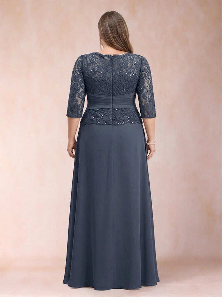 Sparkly A-Line/Princess Scoop Ruched Plus Size Mother of the Bride Dresses with Appliques &amp; Rhinestone