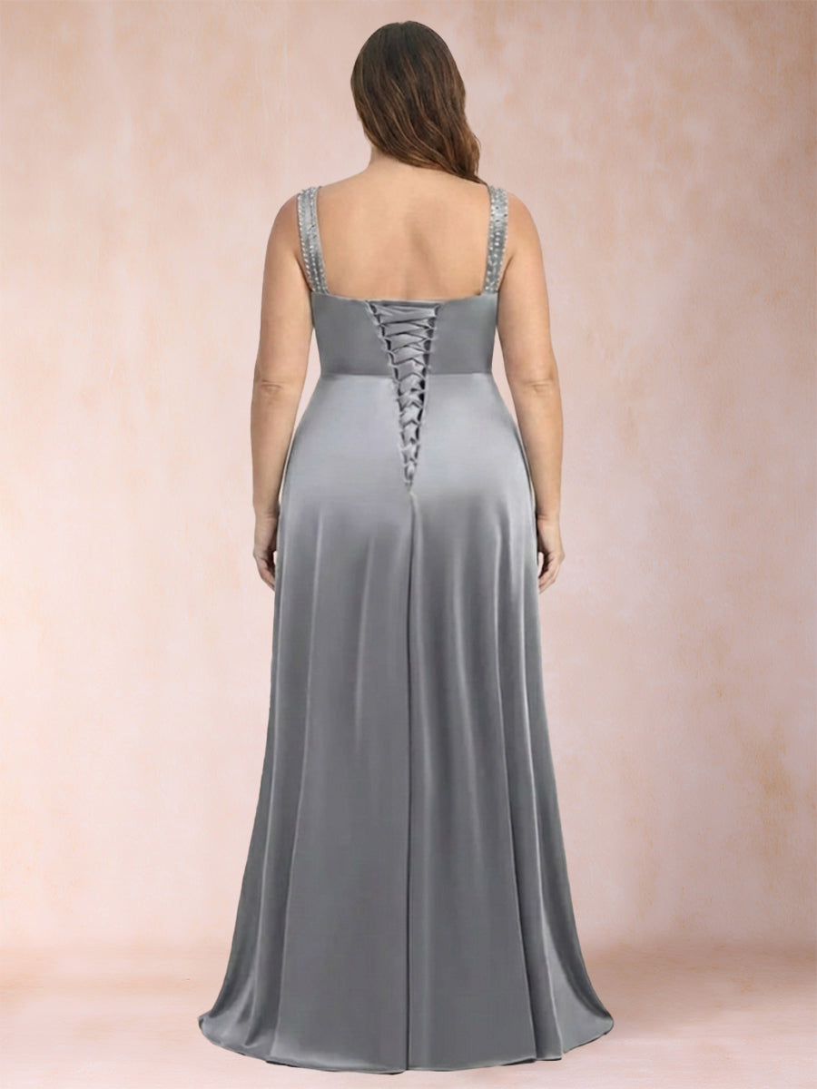 A-Line/Princess V-Neck Sleeveless Ruched Plus Size Evening Dresses with Delicate Rhinestone