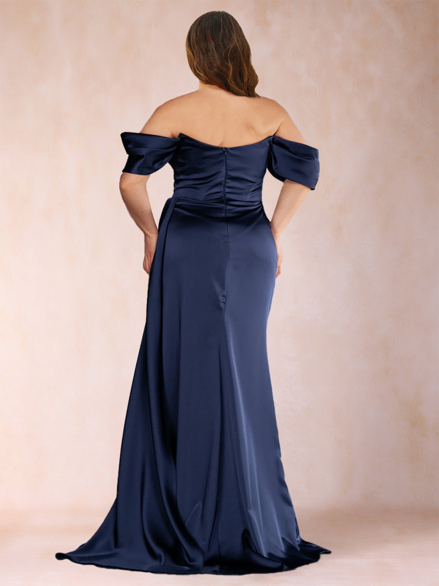 Trumpet/Mermaid Off-the-Shoulder Ruched Plus Size Mother of the Bride Dresses with Rhinestone