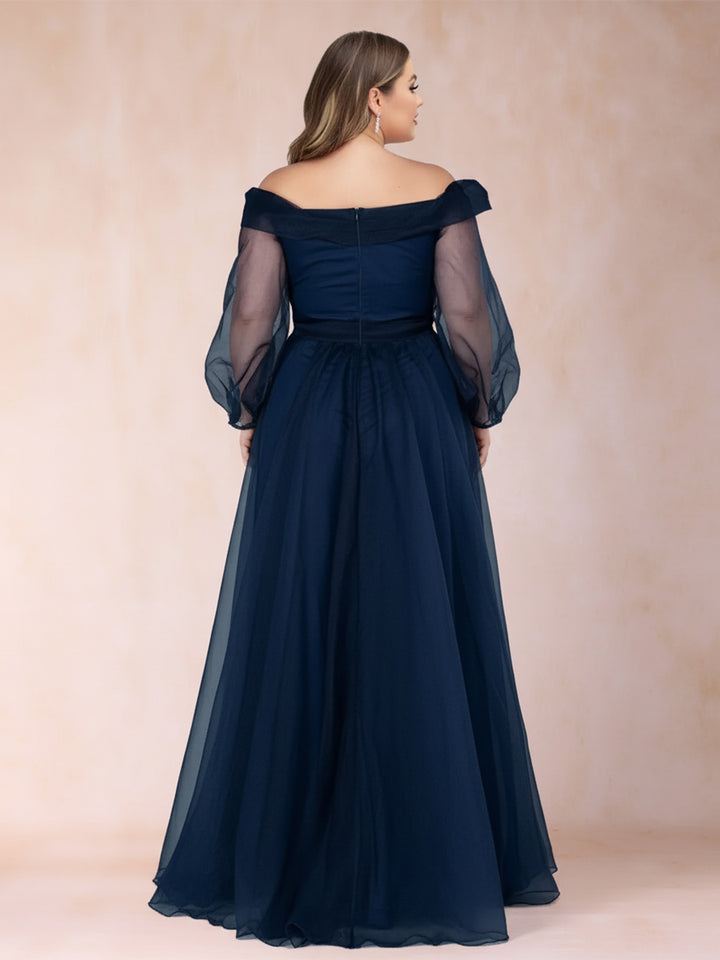 A-Line/Princess Off-the-Shoulder Long Sleeves Plus Size Mother of the Bride Dresses with Split Side