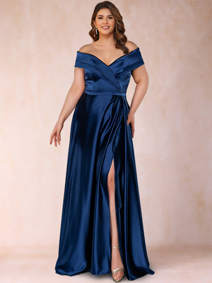 A-Line/Princess Off-the-Shoulder Ruched Plus Size Mother of the Bride Dresses with Split Side