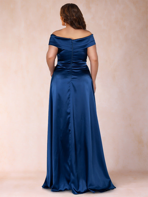 A-Line/Princess Off-the-Shoulder Ruched Plus Size Mother of the Bride Dresses with Split Side