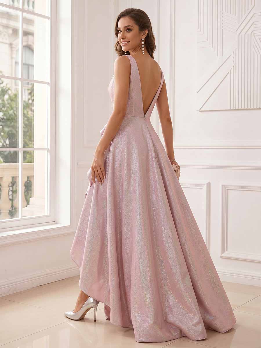 A-Line/Princess Deep V-Neck Sleeveless Ruffles Evening Dresses with Side Slit