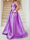 A-Line/Princess Deep V-Neck Ruched Evening Dresses with Belt & Pockets