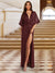 A-Line/Princess Plunging Neck Short Sleeves Sequin Evening Dresses with Split Side