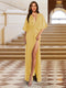A-Line/Princess Plunging Neck Short Sleeves Sequin Evening Dresses with Split Side