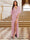 A-Line/Princess Plunging Neck Short Sleeves Sequin Evening Dresses with Split Side