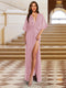 A-Line/Princess Plunging Neck Short Sleeves Sequin Evening Dresses with Split Side