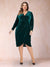 Tulip Crossover V-Neck Long Sleeves Ruched Plus Size Evening Dresses