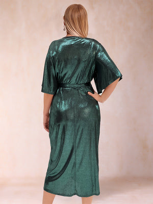 Tulip Crossover V-Neck Short Sleeves Ruched Evening Dresses with Belt