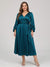 A-Line/Princess V-Neck 3/4 Sleeves Tea-Length Plus Size Mother of the Bride Dresses with Belt