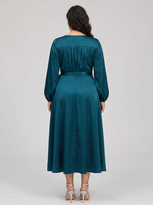 A-Line/Princess V-Neck 3/4 Sleeves Tea-Length Plus Size Mother of the Bride Dresses with Belt
