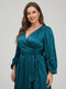 A-Line/Princess V-Neck 3/4 Sleeves Tea-Length Plus Size Mother of the Bride Dresses with Belt