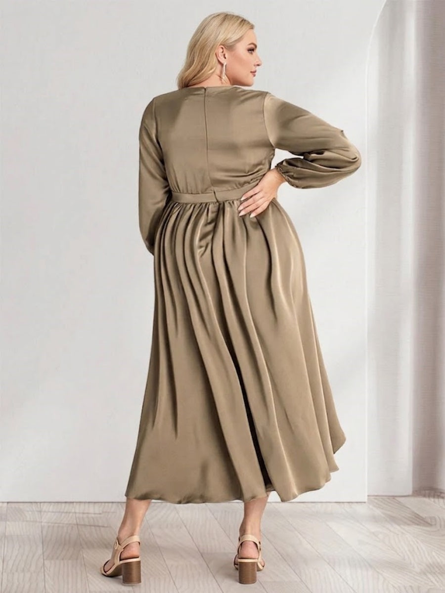 A-Line/Princess Plunging V-Neck Long Sleeves Wrap Plus Size Bridesmaid Dresses