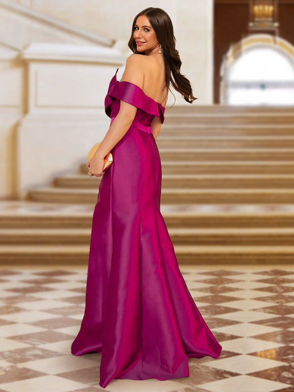 Trumpet/Mermaid Off-the-Shoulder Ruched Evening Dresses with Belt & Split Side