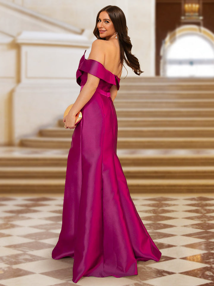 Trumpet/Mermaid Off-the-Shoulder Ruched Evening Dresses with Belt &amp; Split Side