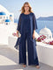 Chiffon Scoop Long Sleeves 2 Pieces Pantsuits with Rhinestone & Jacket