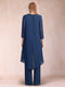 Chiffon Scoop Long Sleeves 2 Pieces Pantsuits with Rhinestone & Jacket