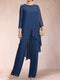 Chiffon Scoop Long Sleeves 2 Pieces Pantsuits with Rhinestone & Jacket