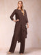 Chiffon Scoop Long Sleeves 2 Pieces Pantsuits with Rhinestone & Jacket