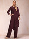 Chiffon Scoop Long Sleeves 2 Pieces Pantsuits with Rhinestone & Jacket