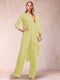 Chiffon Scoop Long Sleeves 2 Pieces Pantsuits with Rhinestone & Jacket