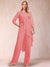Chiffon Scoop Long Sleeves 3 Pieces Pantsuits with Rhinestone & Jacket
