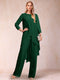 Chiffon Scoop Long Sleeves 2 Pieces Pantsuits with Rhinestone & Jacket