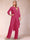 Chiffon Scoop Long Sleeves 2 Pieces Pantsuits with Rhinestone & Jacket