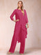 Chiffon Scoop Long Sleeves 2 Pieces Pantsuits with Rhinestone & Jacket