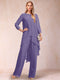Chiffon Scoop Long Sleeves 2 Pieces Pantsuits with Rhinestone & Jacket