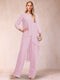 Chiffon Scoop Long Sleeves 2 Pieces Pantsuits with Rhinestone & Jacket