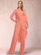 Chiffon Scoop Long Sleeves 2 Pieces Pantsuits with Rhinestone & Jacket