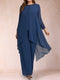 Chiffon Scoop Long Sleeves 2 Pieces Plus Size Pantsuits with Rhinestone & Jacket