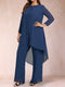 Chiffon Scoop Long Sleeves 2 Pieces Plus Size Pantsuits with Rhinestone & Jacket