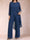 Chiffon Scoop Long Sleeves 2 Pieces Plus Size Pantsuits with Rhinestone & Jacket