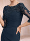 Sheath/Column Scoop 3/4 Sleeves Ruched Mother of the Bride Dresses with Applique