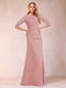 Sheath/Column Scoop 3/4 Sleeves Ruched Mother of the Bride Dresses with Applique