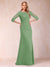 Sheath/Column Scoop 3/4 Sleeves Ruched Mother of the Bride Dresses with Applique
