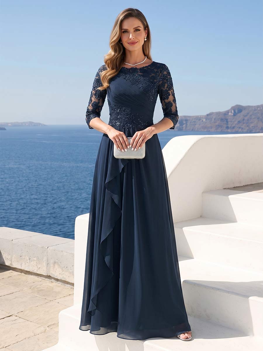 A-Line/Princess Scoop 3/4 Sleeves Mother of the Bride Dresses with Applique