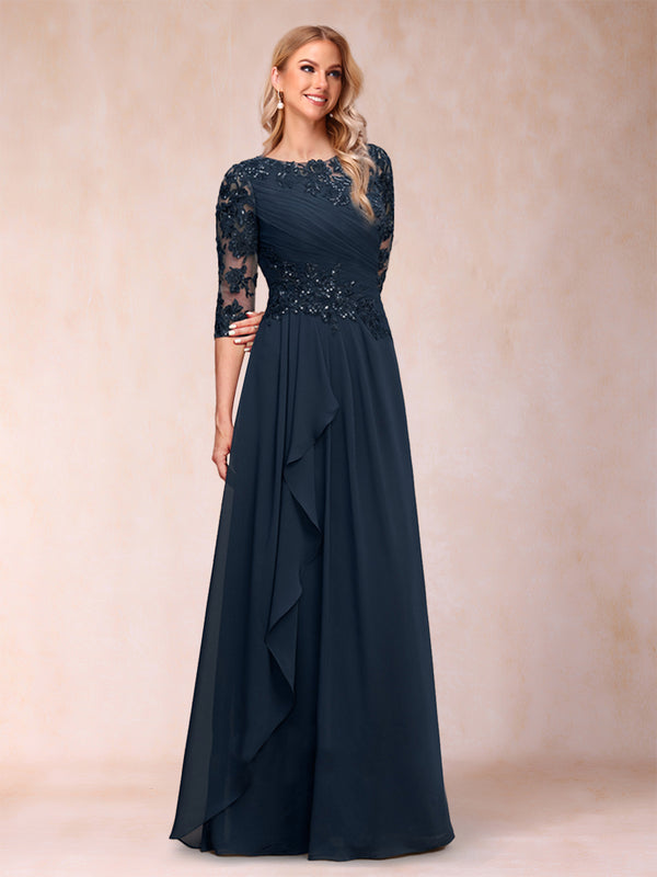 A-Line/Princess Scoop 3/4 Sleeves Mother of the Bride Dresses with Applique