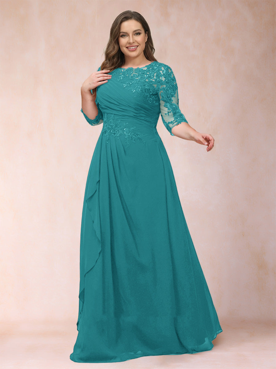 A-Line/Princess Scoop 3/4 Sleeves Plus Size Mother of the Bride Dresses with Applique
