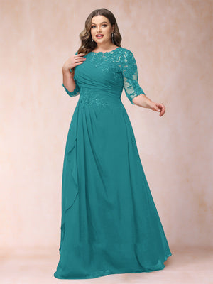 A-Line/Princess Scoop 3/4 Sleeves Plus Size Mother of the Bride Dresses with Applique