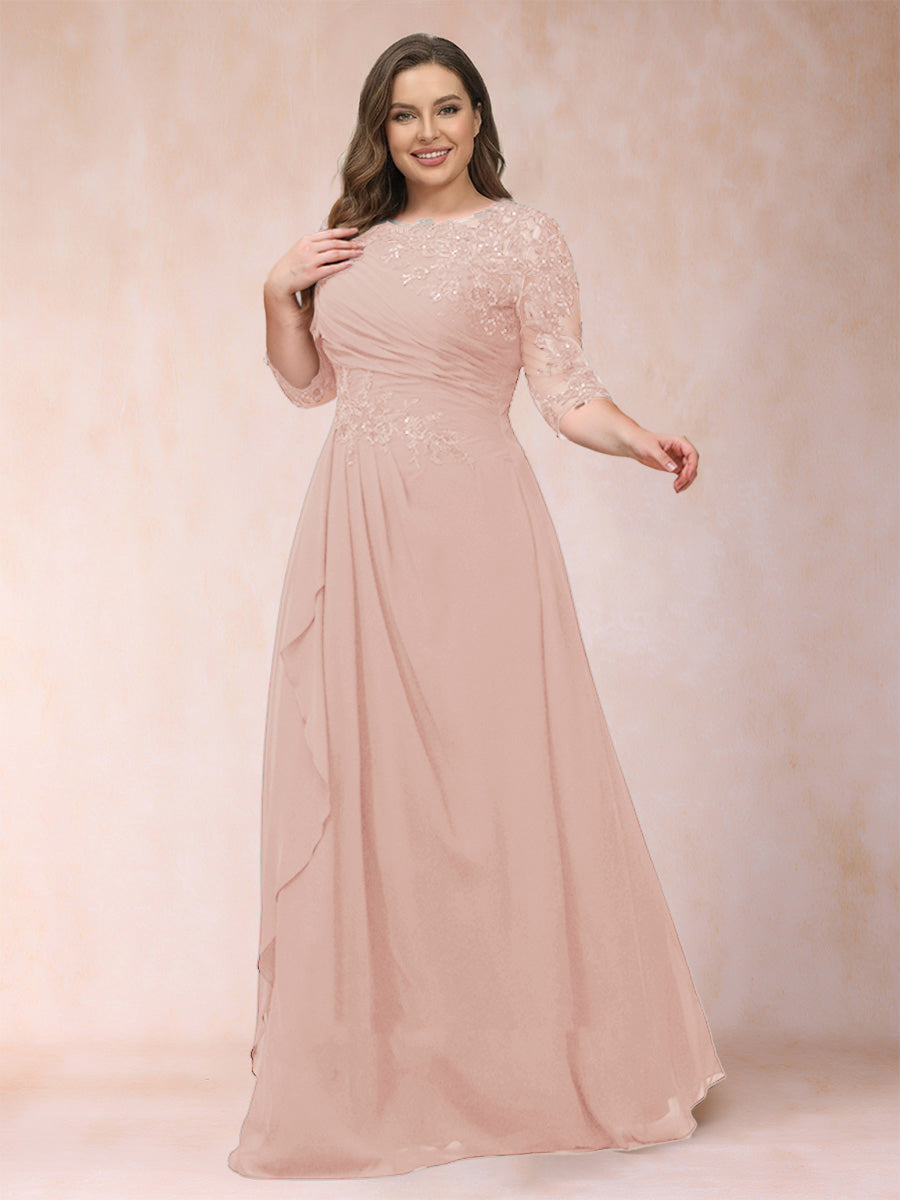 A-Line/Princess Scoop 3/4 Sleeves Plus Size Mother of the Bride Dresses with Applique
