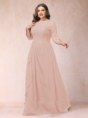 A-Line/Princess Scoop 3/4 Sleeves Plus Size Mother of the Bride Dresses with Applique
