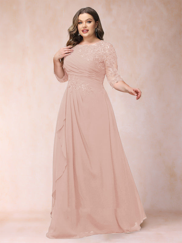A-Line/Princess Scoop 3/4 Sleeves Plus Size Mother of the Bride Dresses with Applique